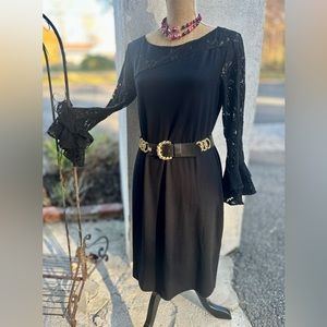 Muse Softly Sexy LBD, Lacy Black Dress with Ruffled Wrists